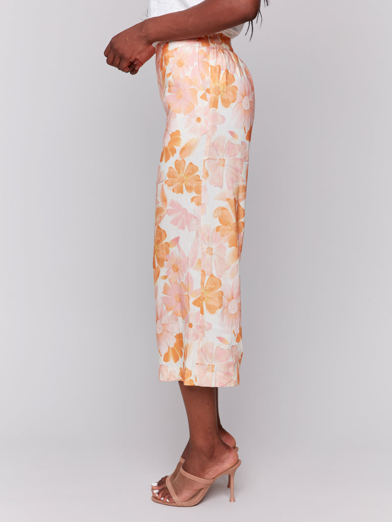 PRINTED CROP LINEN PANT