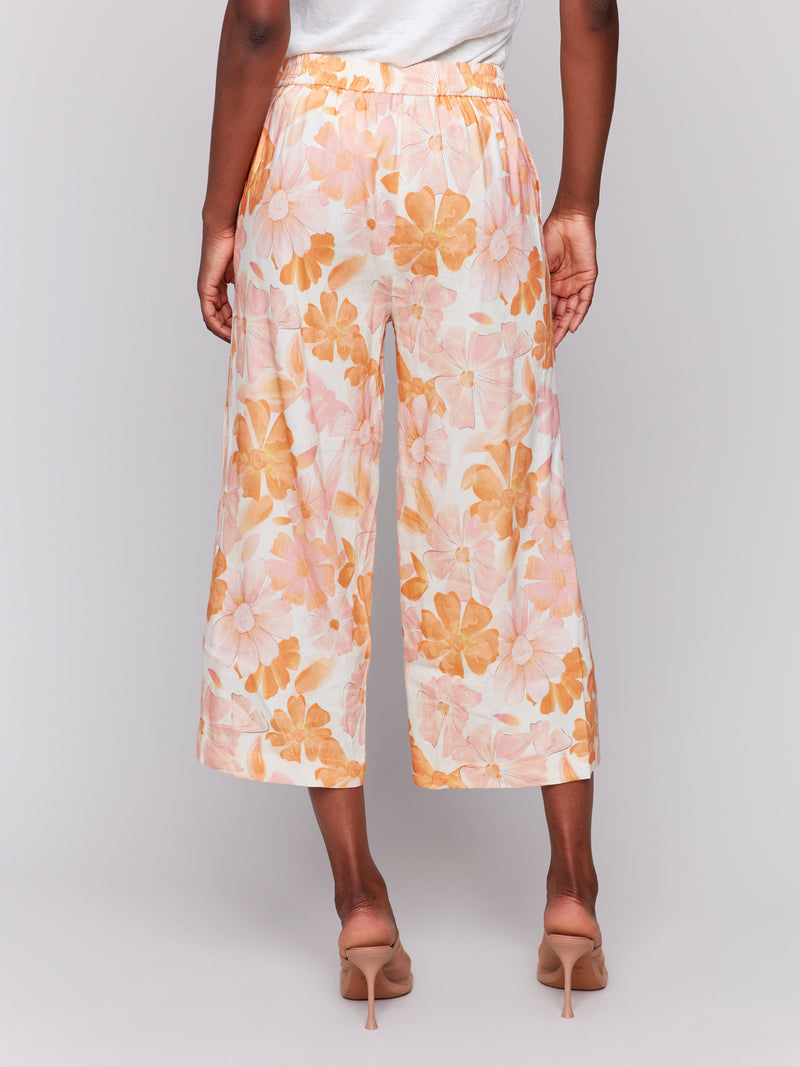 PRINTED CROP LINEN PANT