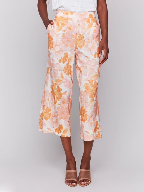 PRINTED CROP LINEN PANT