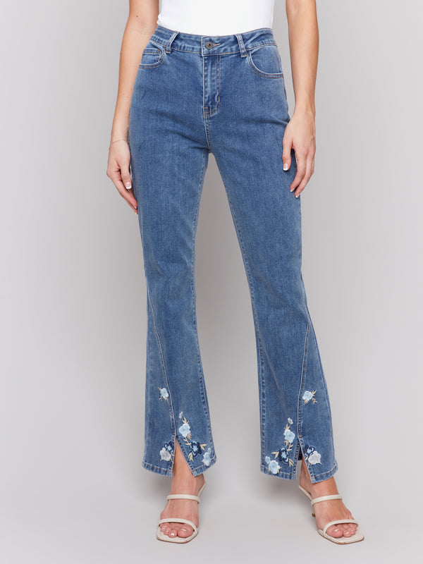 FRONT SLIT EMBROIDERED JEAN