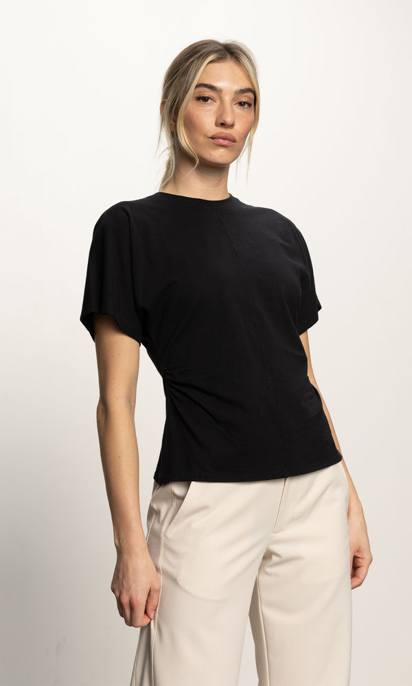 SHIRRED WAIST DOLMAN TEE