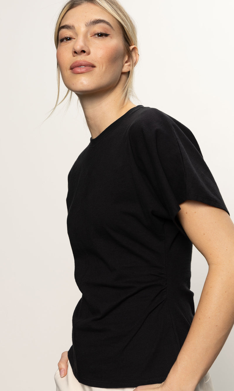 SHIRRED WAIST DOLMAN TEE