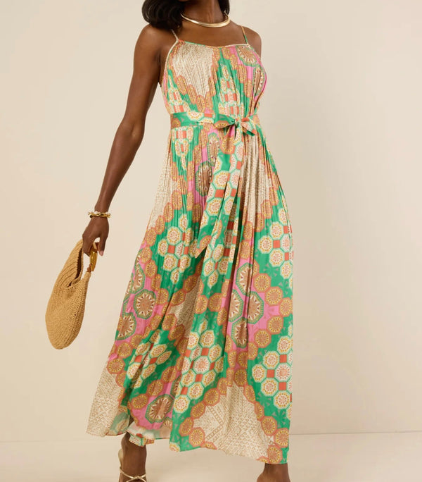 PLEATED MIDI PRINTED DRESS