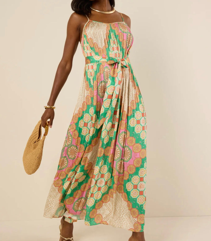 PLEATED MIDI PRINTED DRESS
