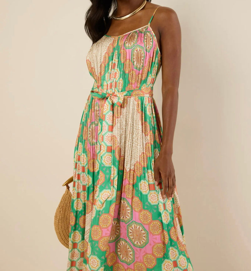 PLEATED MIDI PRINTED DRESS
