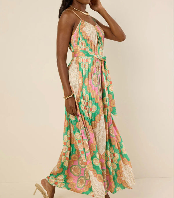 PLEATED MIDI PRINTED DRESS