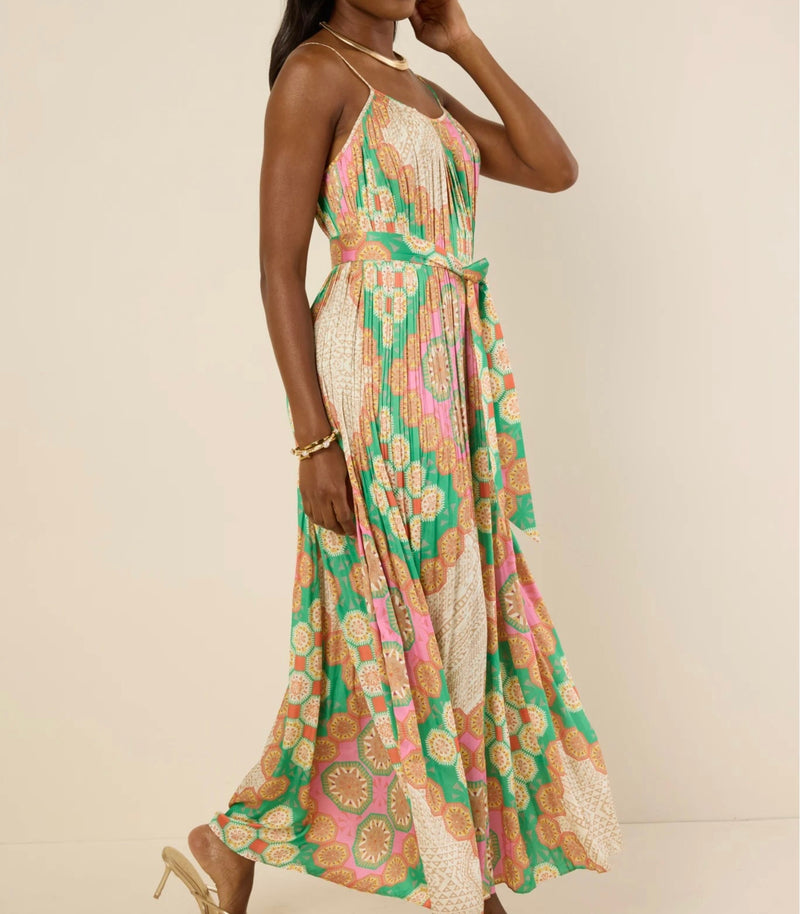 PLEATED MIDI PRINTED DRESS