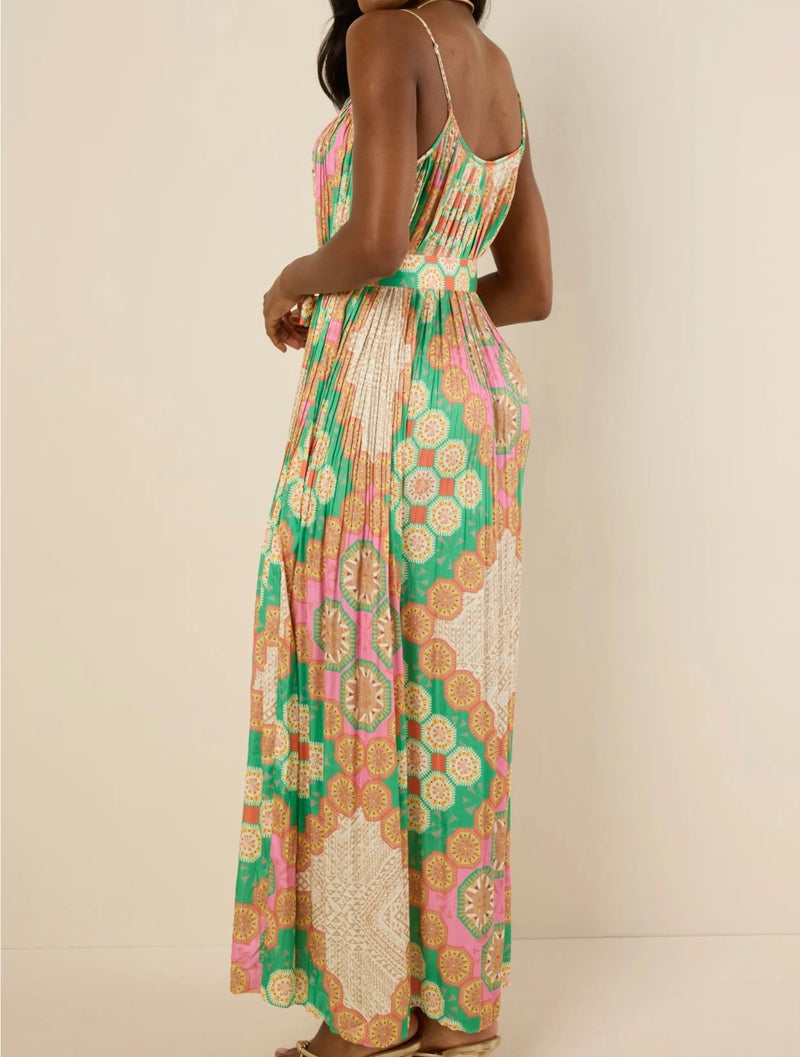 PLEATED MIDI PRINTED DRESS
