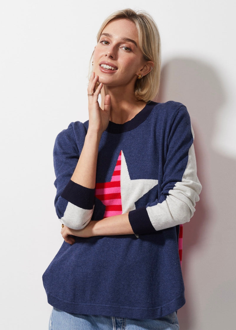 PINK RED WHITE STAR SWEATER