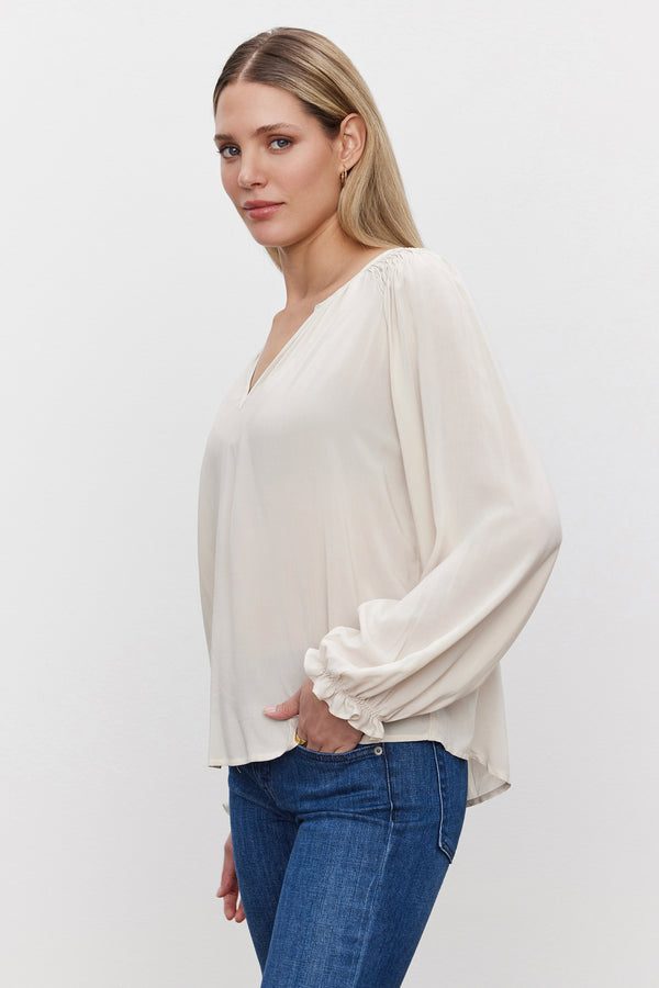 LONG SLEEVE V NECK BLOUSE (available in blush & postman)