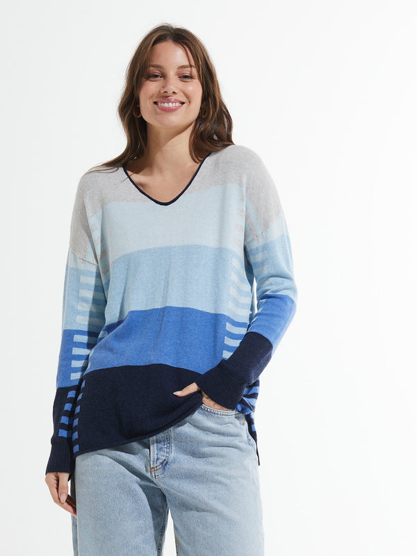 V NECK SWEATER WITH STRIPES