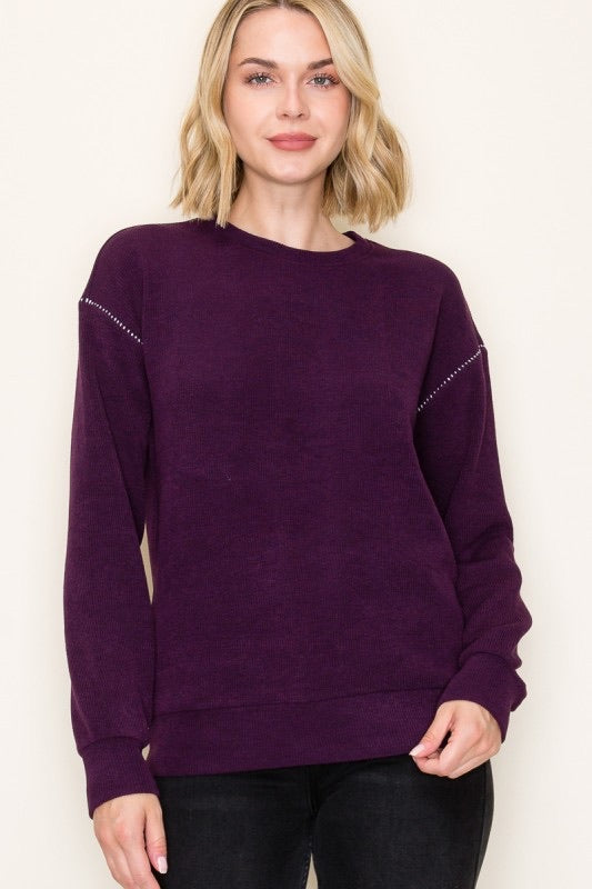 THERMAL WITH STITCH ON SLEEVE SWEATER
