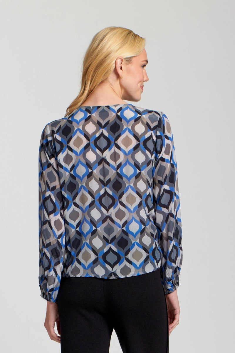 PRINTED TIE FRONT BLOUSE