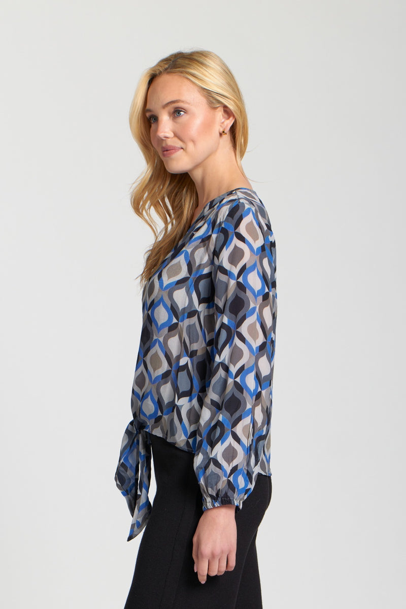 PRINTED TIE FRONT BLOUSE