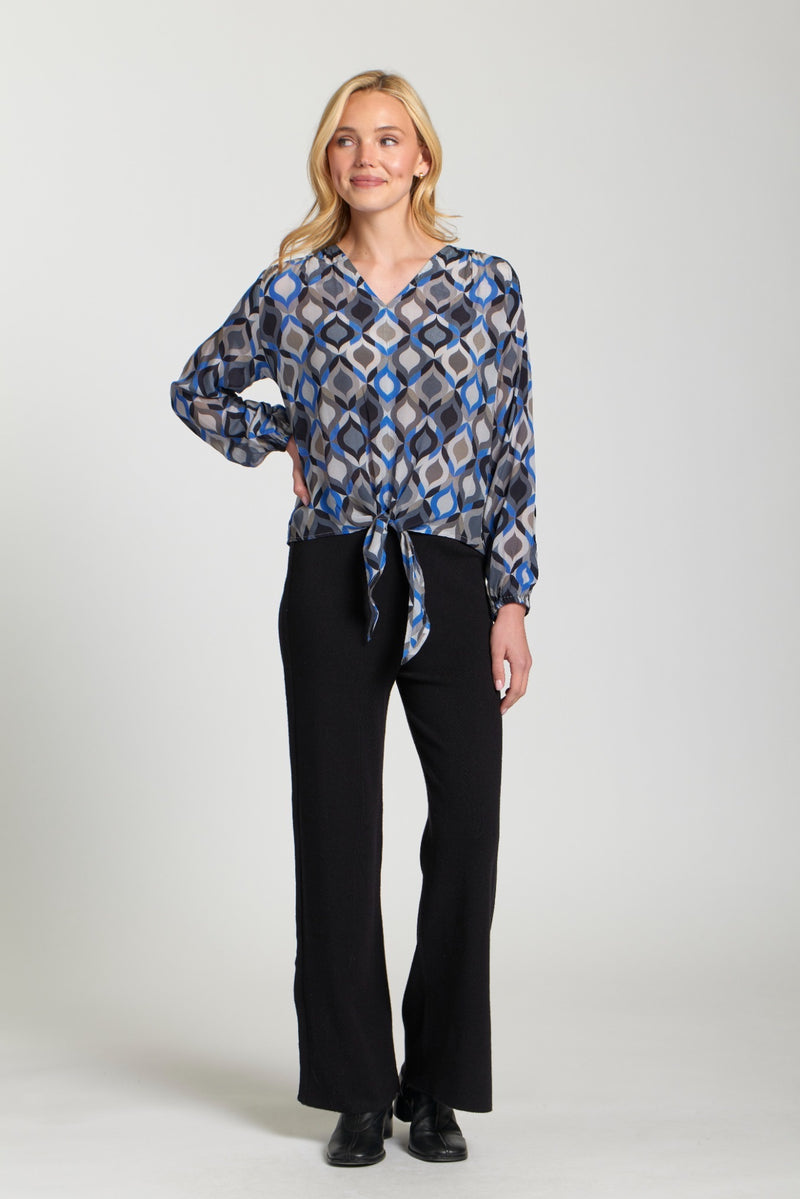 PRINTED TIE FRONT BLOUSE