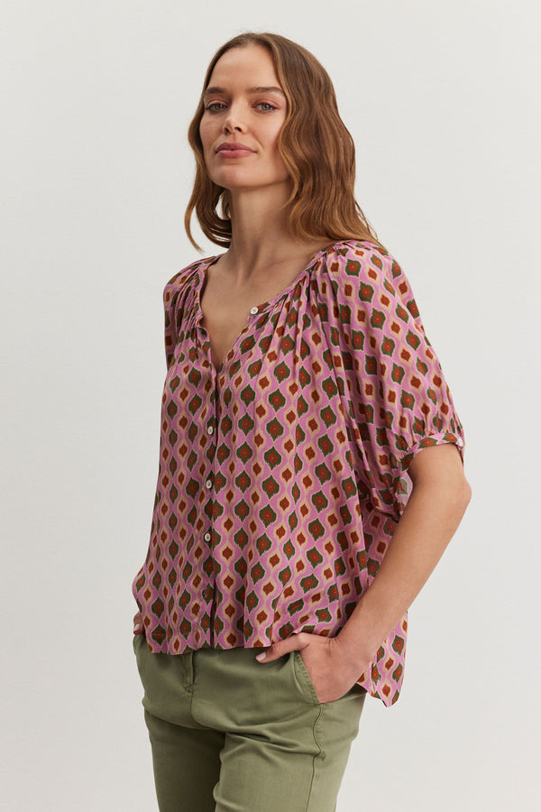 PRINTED SHORT SLEEVE BLOUSE