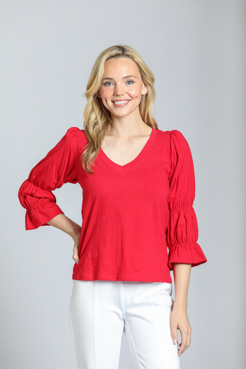 PUFF SLEEVE V NECK TOP (available in more colors)
