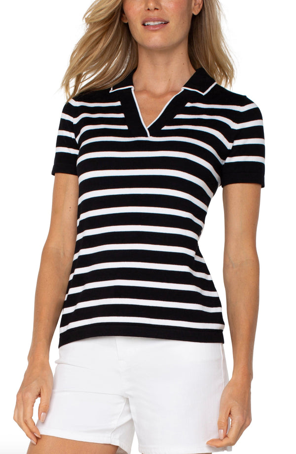 SHORT SLEEVE COLLARD SWEATER
