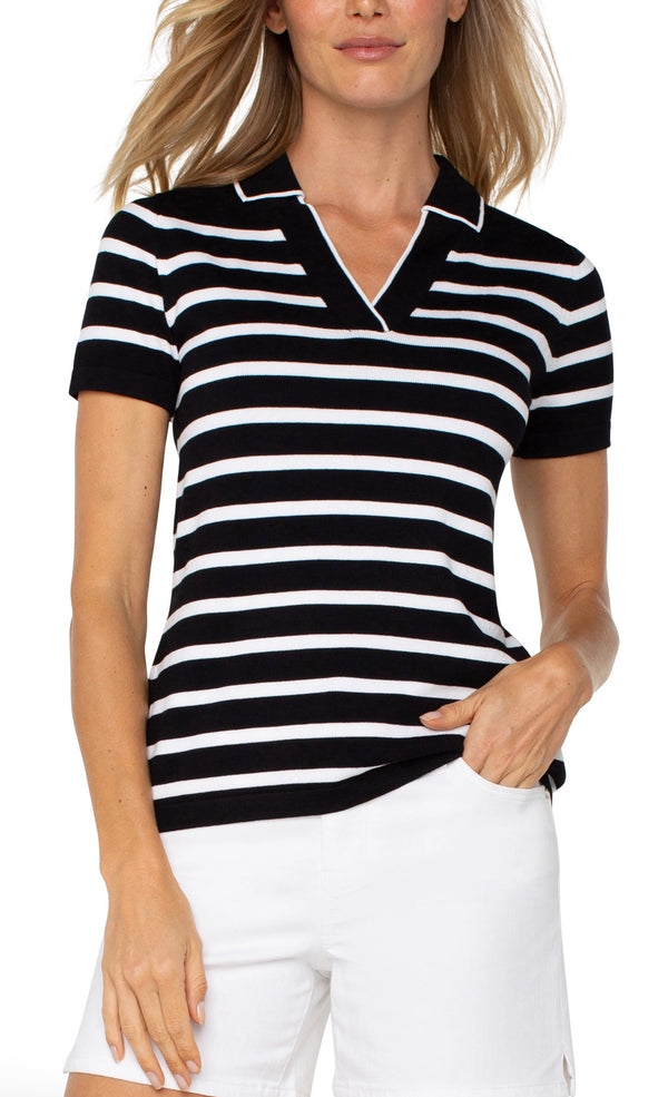SHORT SLEEVE COLLARD SWEATER