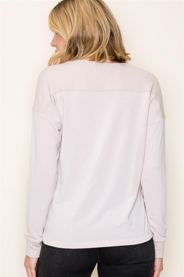 V NECK FABRIC BLOCK TOP (available in 2 colors)