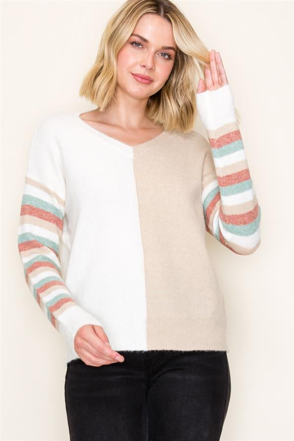 MULTI COLOR BLOCK SWEATER (available in 2 colors)
