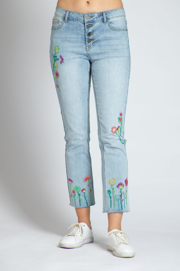FLORAL EMBROIDERY STRAIGHT JEANS