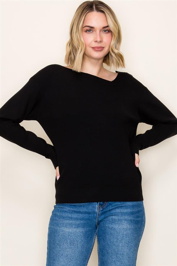 ASYMMETRIC NECK SWEATER