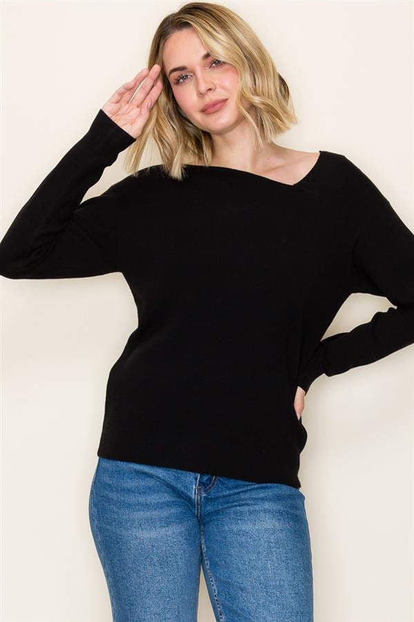 ASYMMETRIC NECK SWEATER