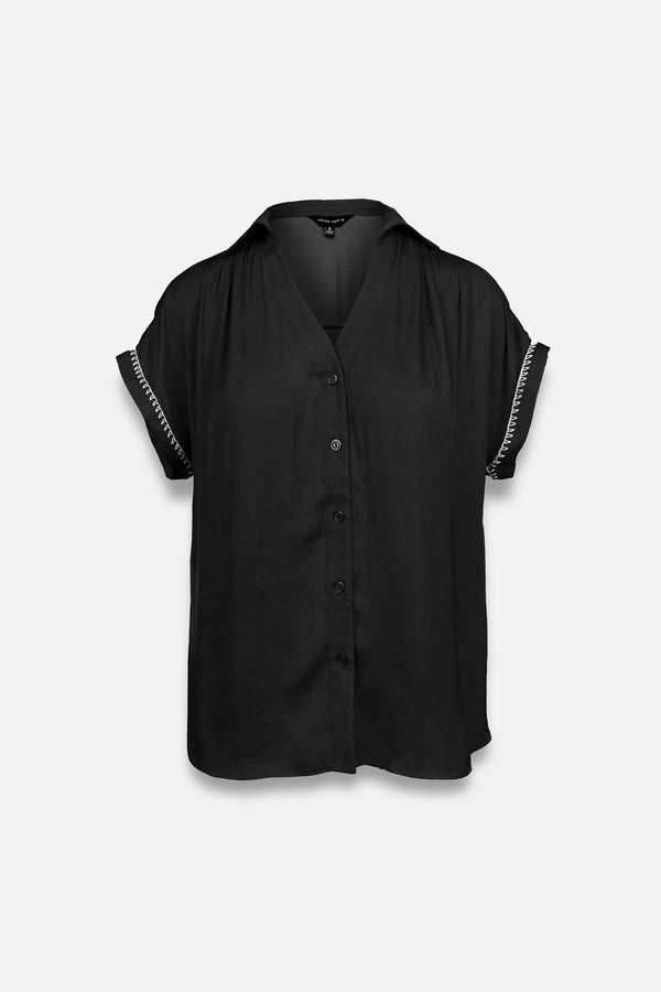 WHIPSTITCH SLEEVE BUTTON UP BLOUSE