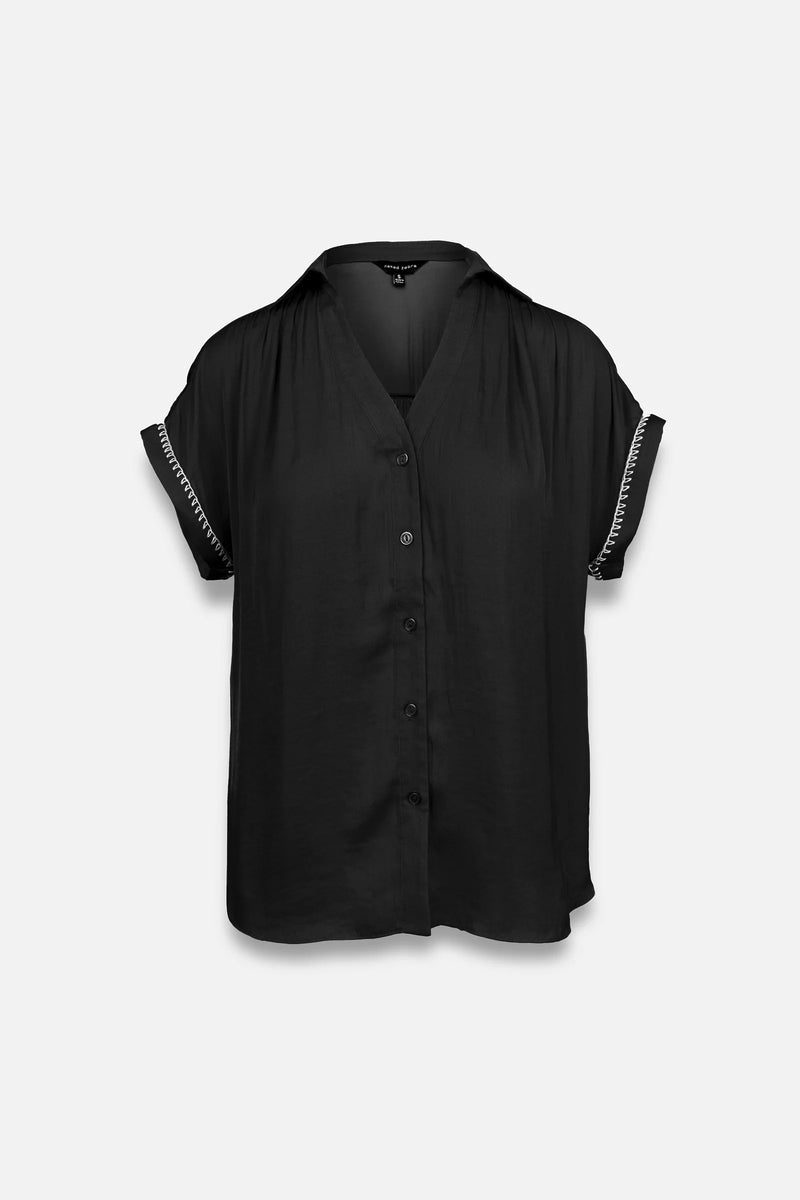 WHIPSTITCH SLEEVE BUTTON UP BLOUSE
