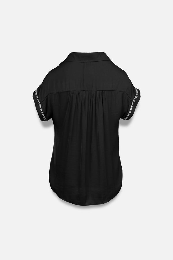 WHIPSTITCH SLEEVE BUTTON UP BLOUSE