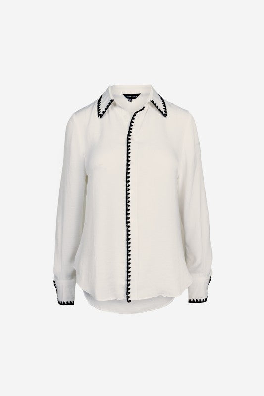 BLANKET STITCH LONG SLEEVE BLOUSE