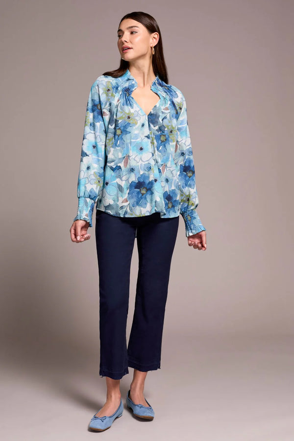 PRINT BLOUSE WITH SMOCKING DETAIL