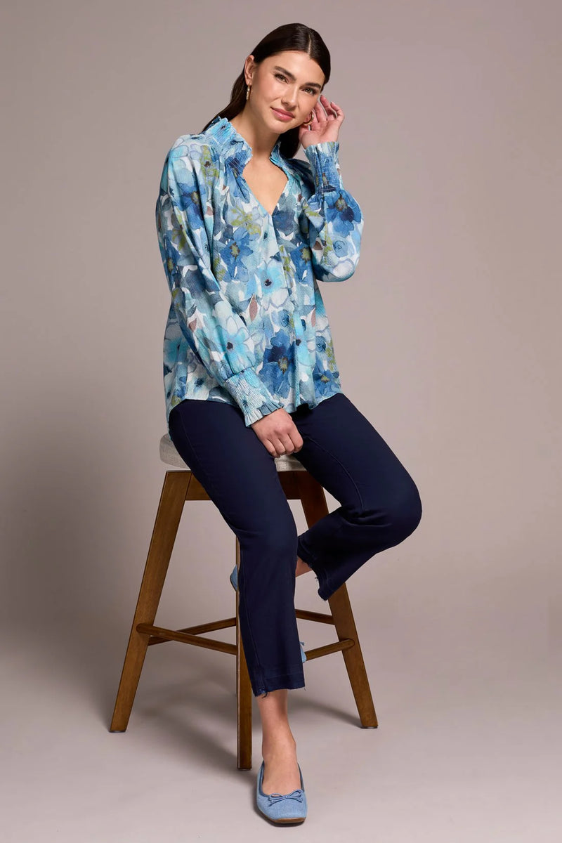 PRINT BLOUSE WITH SMOCKING DETAIL