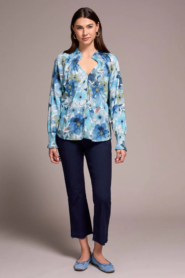 PRINT BLOUSE WITH SMOCKING DETAIL