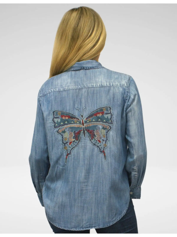 KORI SHIRT WITH EMBROIDERED BUTTERFLY