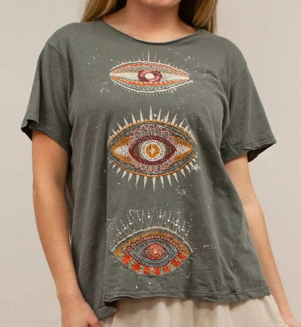 LULA TEE WITH EMBROIDERED EYES