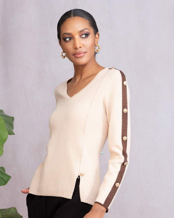 SWEATER WITH LUREX BUTTON SLEEVE