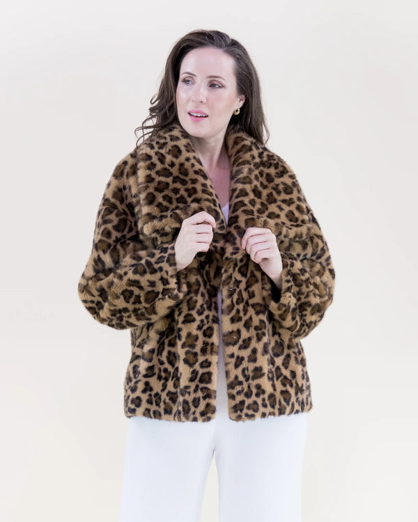 LEOPARD SHORT FAUX FUR JACKET