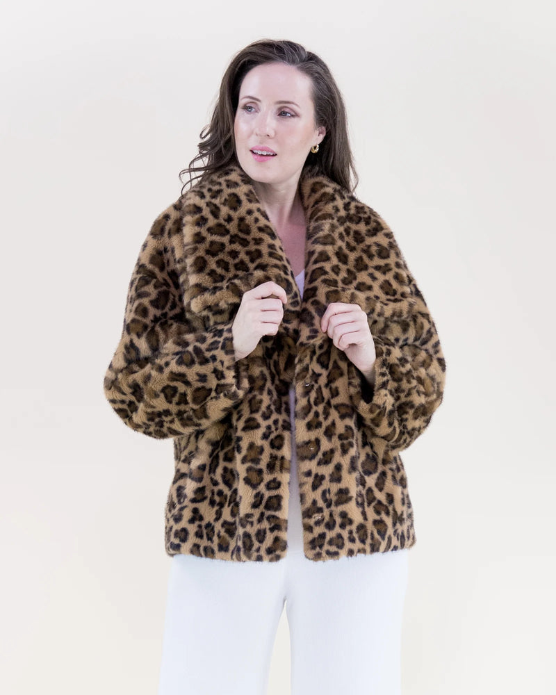 LEOPARD SHORT FAUX FUR JACKET