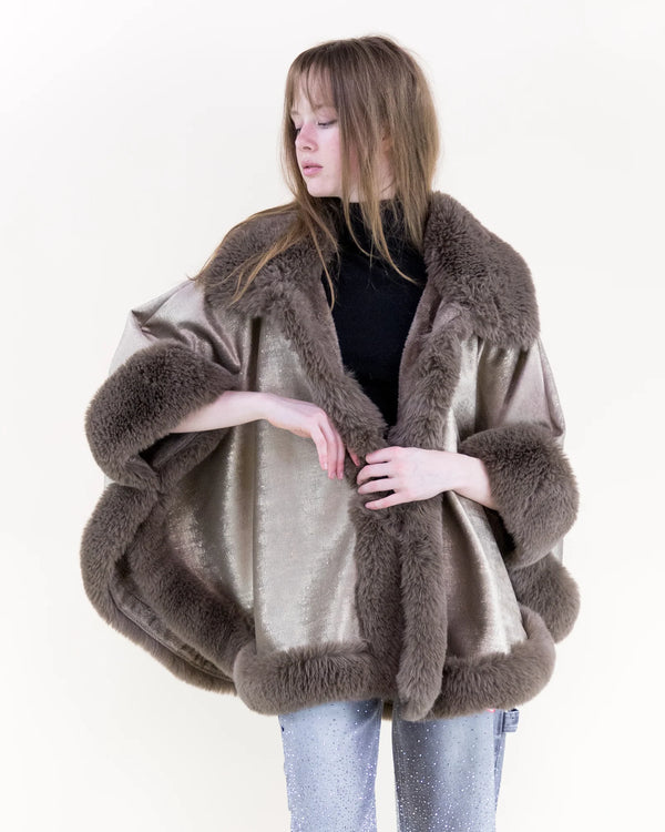 LUSTER FAUX FUR TRIM CAPE