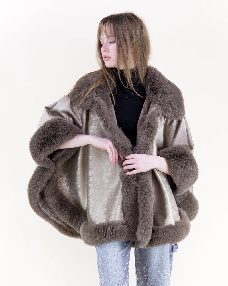 LUSTER FAUX FUR TRIM CAPE