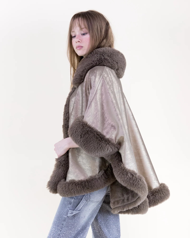 LUSTER FAUX FUR TRIM CAPE