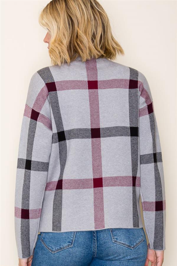 CHECK JACQUARD MOCK NECK SWEATER