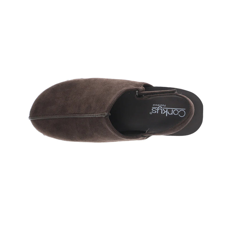 FAUX SUEDE SLING BACK MULE.