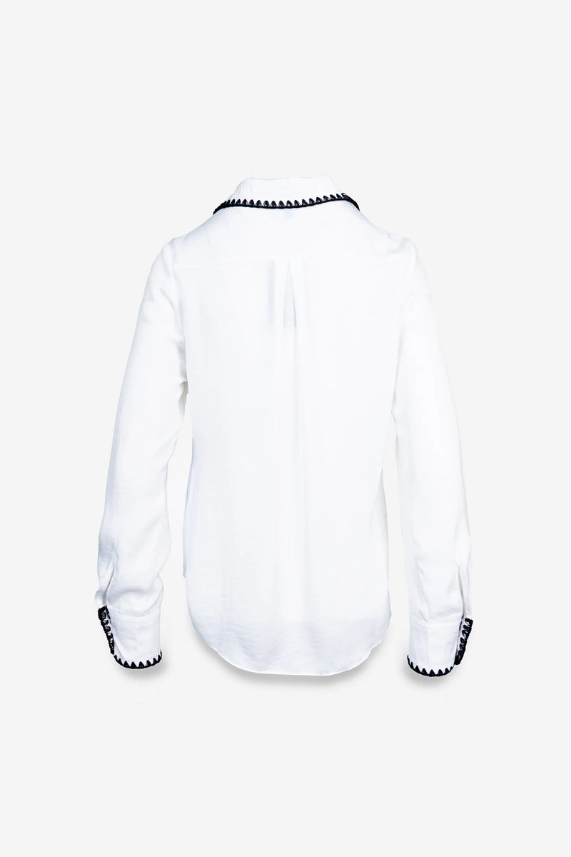 BLANKET STITCH LONG SLEEVE BLOUSE (available in2 colors)