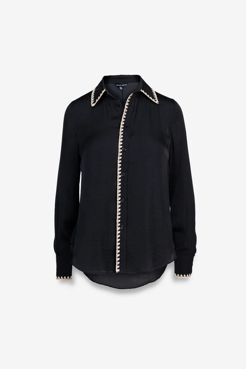 BLANKET STITCH LONG SLEEVE BLOUSE (available in 3 colors)