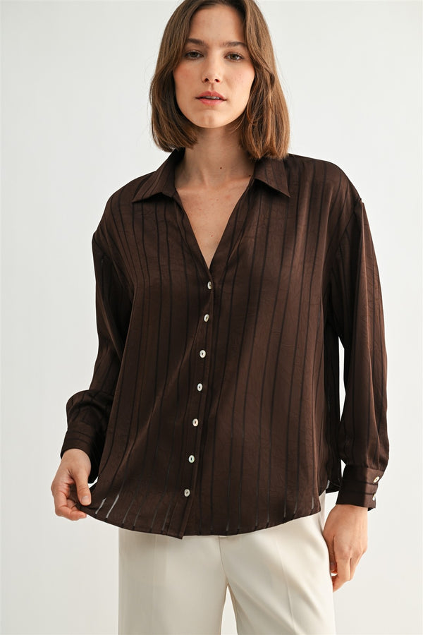 TEXTURE STRIPE BUTTON DOWN BLOUSE