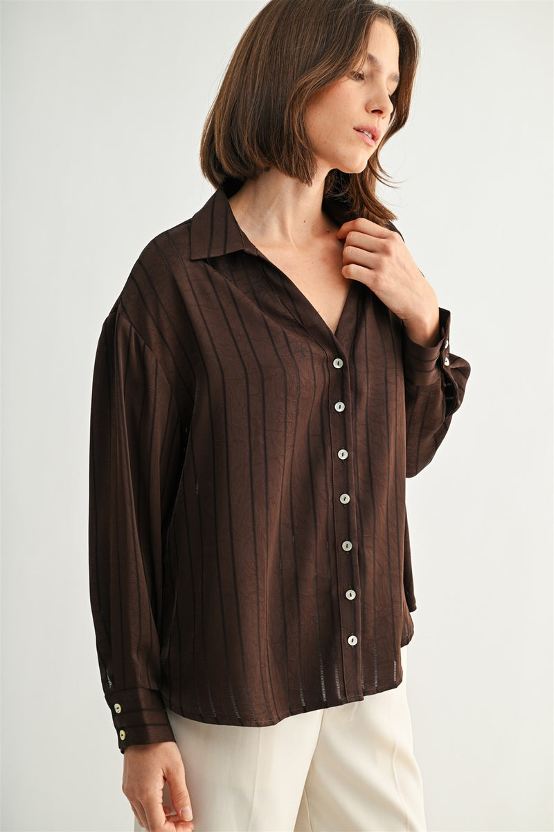 TEXTURE STRIPE BUTTON DOWN BLOUSE