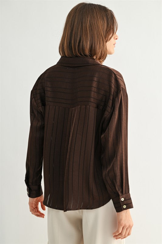 TEXTURE STRIPE BUTTON DOWN BLOUSE